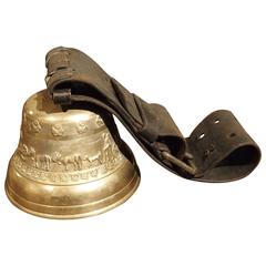 Used Early to Mid-1900s Swiss Cow Bell with Original Leather Collar