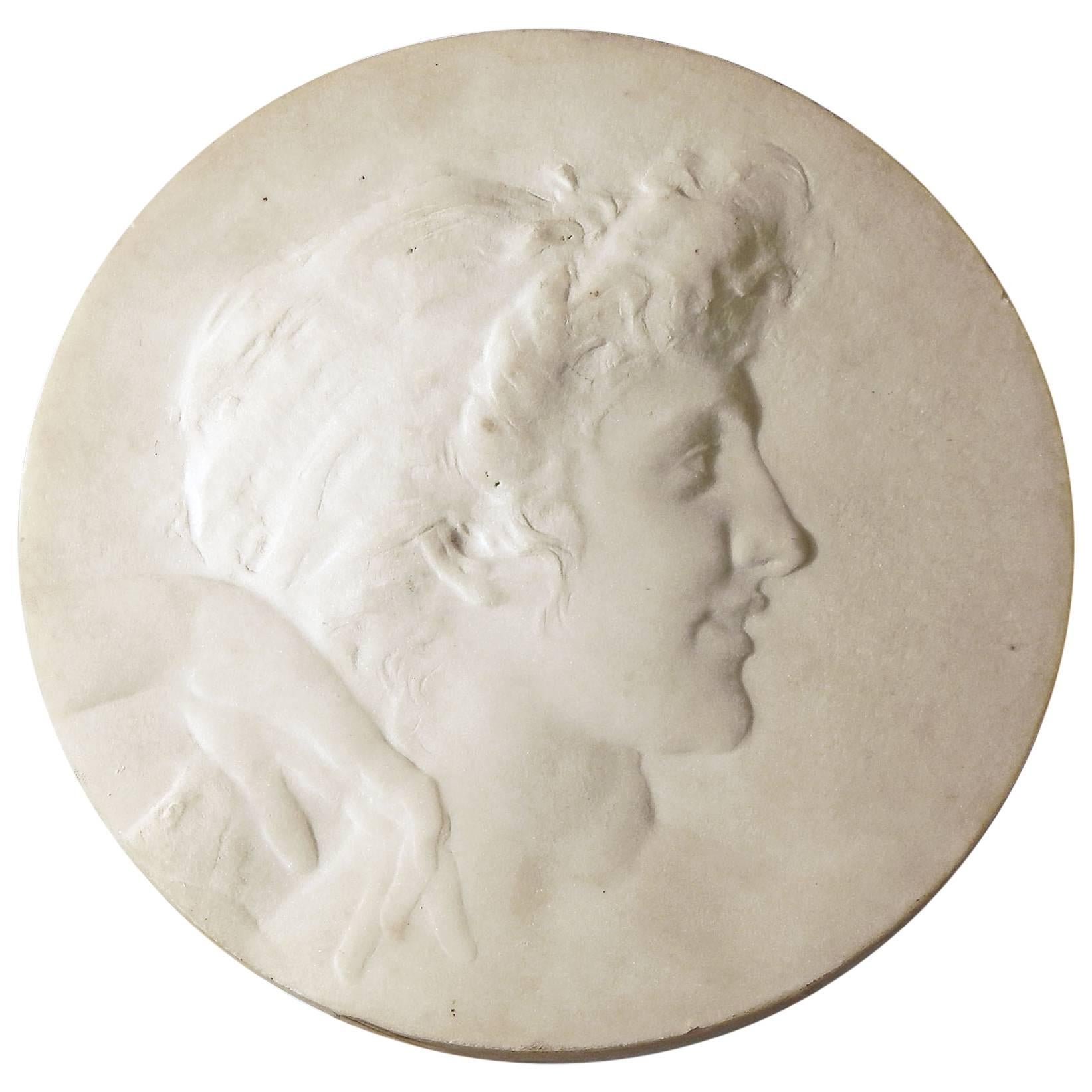 "Aphrodite, " Masterful Marble Bas Relief Rondel by Flanagan, Sculptor for Mint For Sale