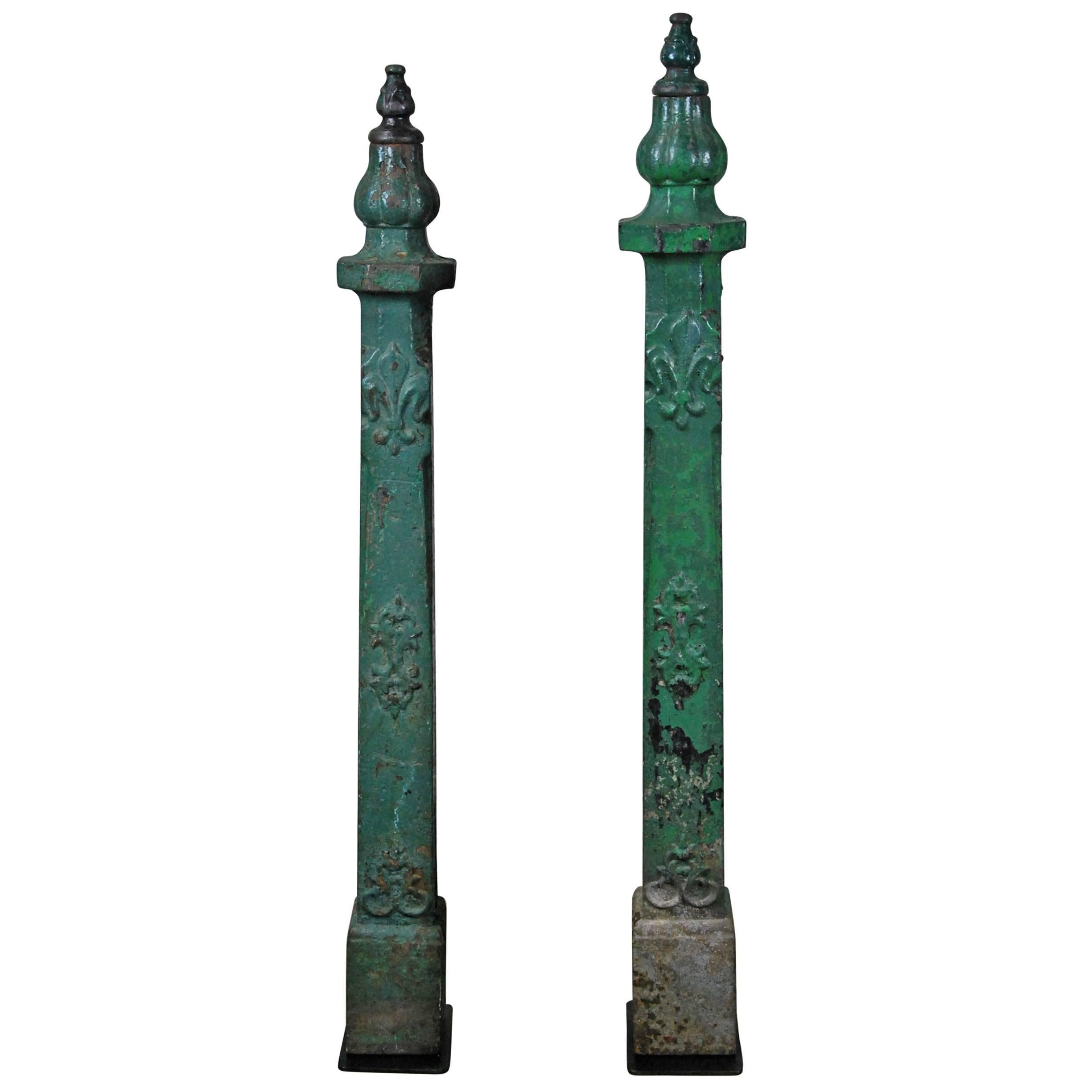 19th Century Pair of Front Porch Cast Iron Newel Post