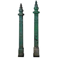 Antique 19th Century Pair of Front Porch Cast Iron Newel Post