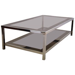 Hollywood Regency Nickel Plated Two Tier Coffee Table