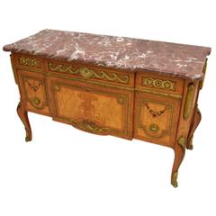 Antique Swedish Inlaid Marble-Top Commode