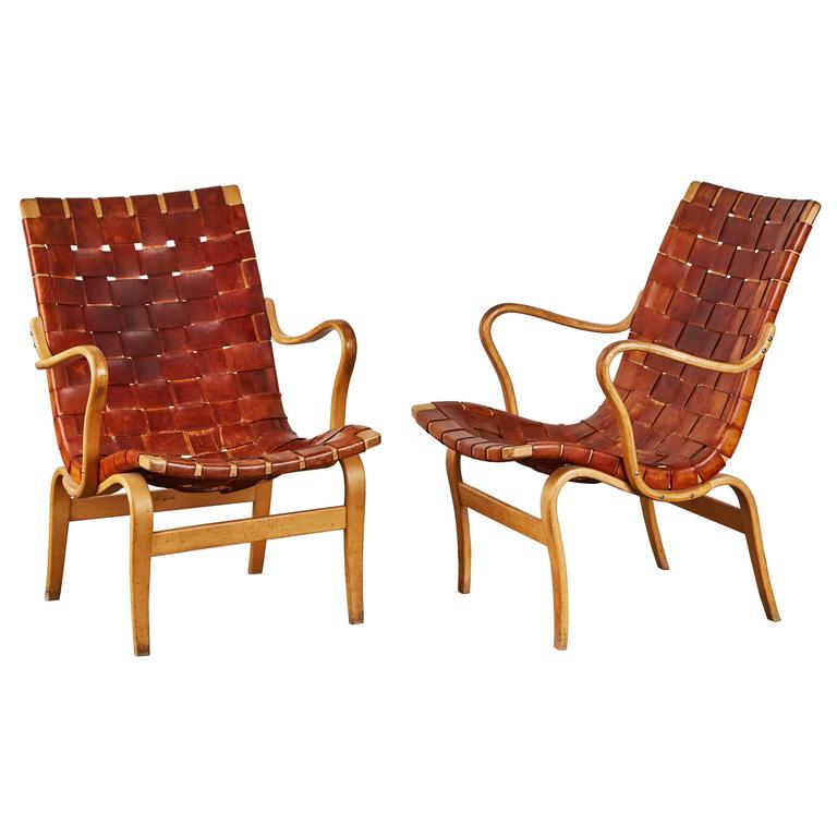 Pair Of Woven Leather Eva Chairs By Bruno Mathsson At 1stdibs
