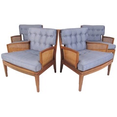 Set of Four Walnut and Cane Lounge Chairs