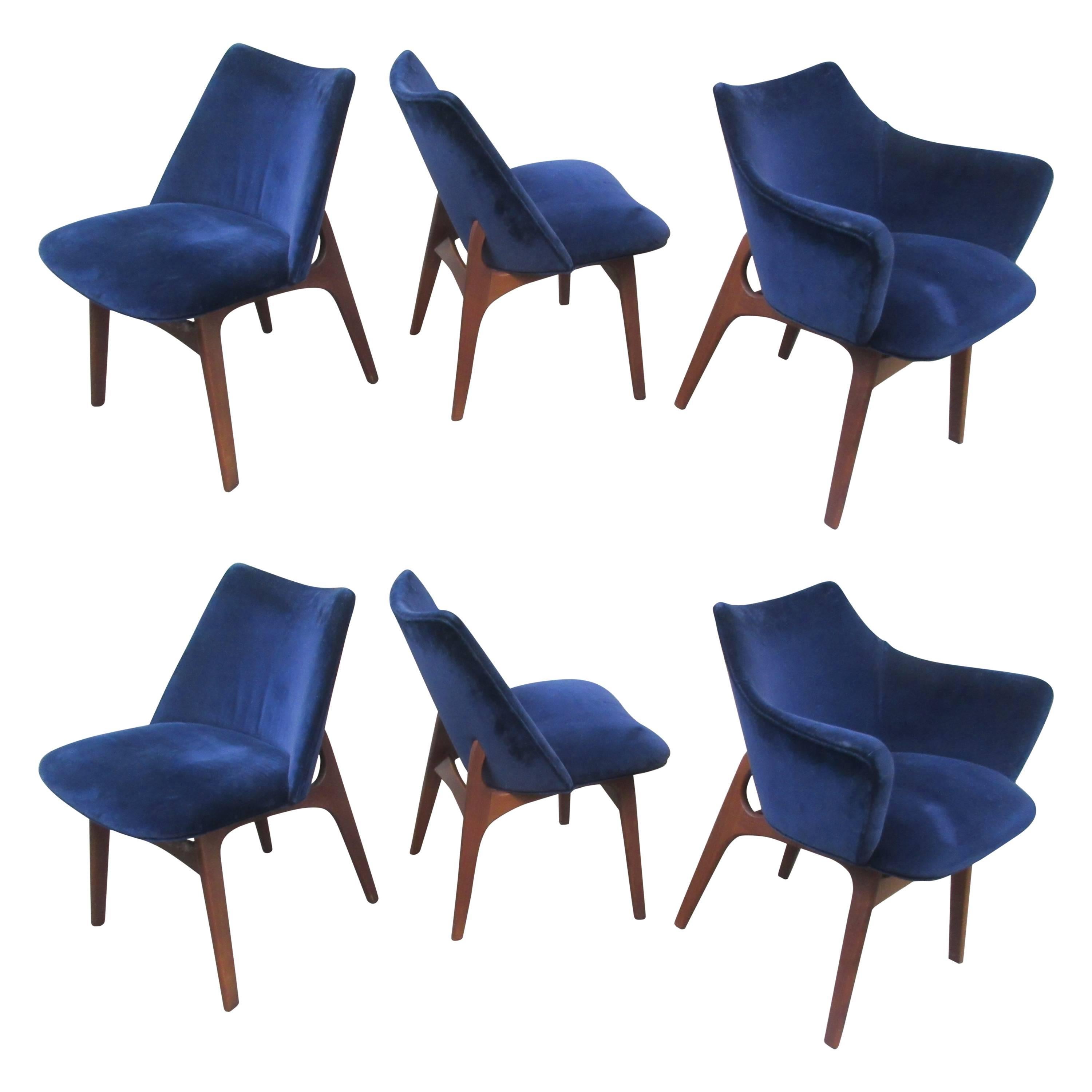 Set of six Adrian Pearsall Dining Chairs Two-Arm and four Armless