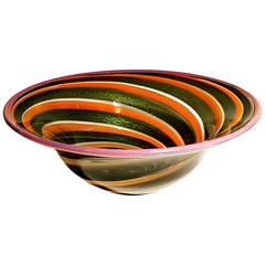 Exquisite Gold Fleck and Orange Swirl Art Glass Bowl, Signed 3
