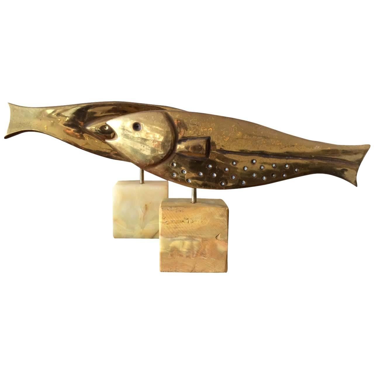 Pair of Brass Fish Sculptures by Curtis Jere