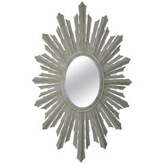 Italian Bone Sunburst Mirror with Convex Glass