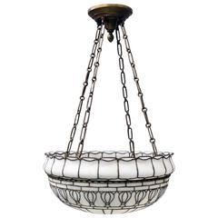 Arts and Craft Hanging Leaded Glass Dome Light, circa 1910