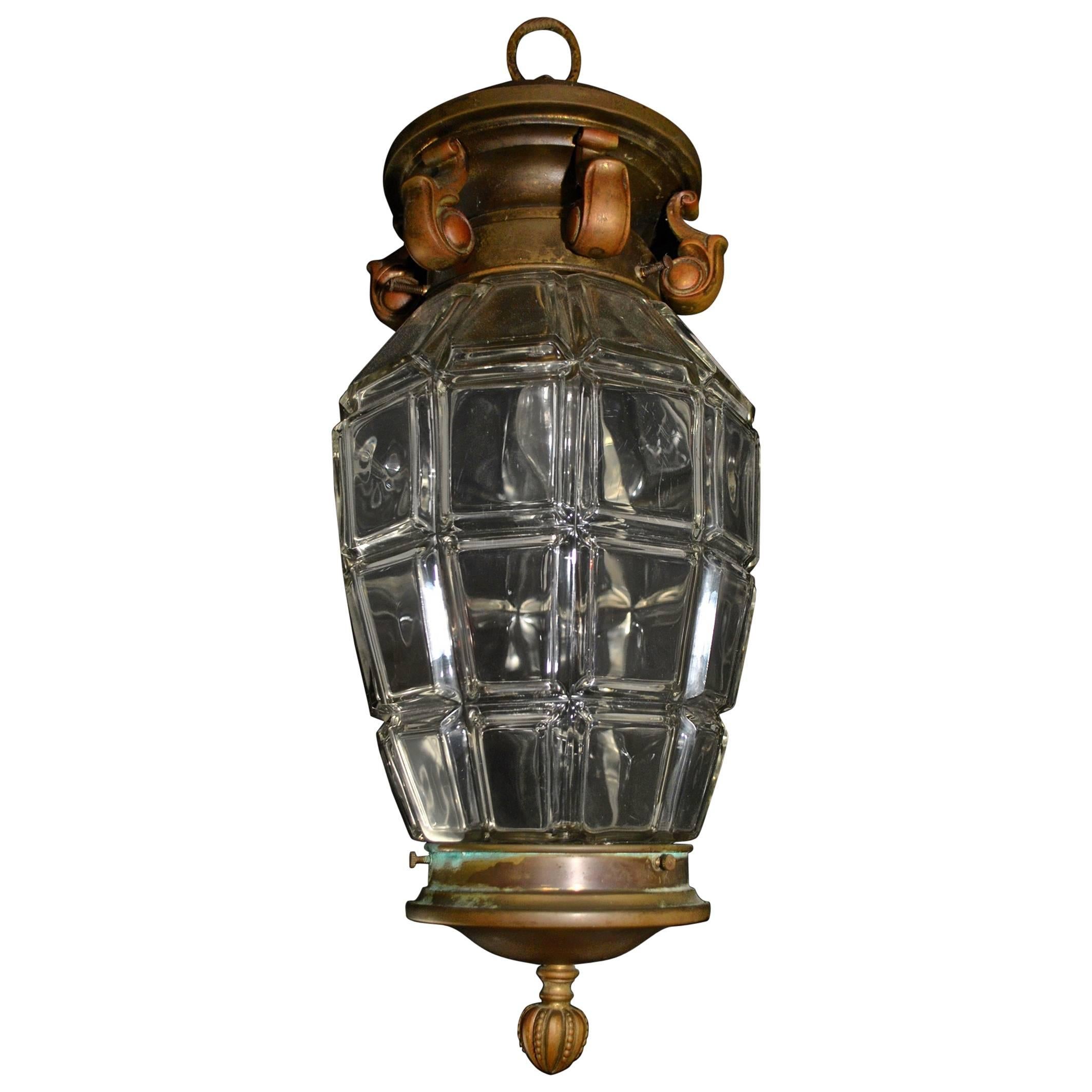Élégante lanterne française en bronze avec un beau verre, vers 1900s