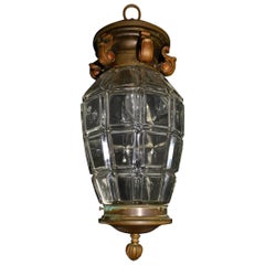 Used Elegant French Bronze Lantern with Beautiful Glass, circa 1900s