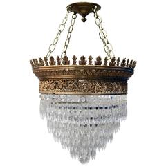 Antique French Neoclassical Style Crystal & Bronze Wedding Cake Chandelier c1890