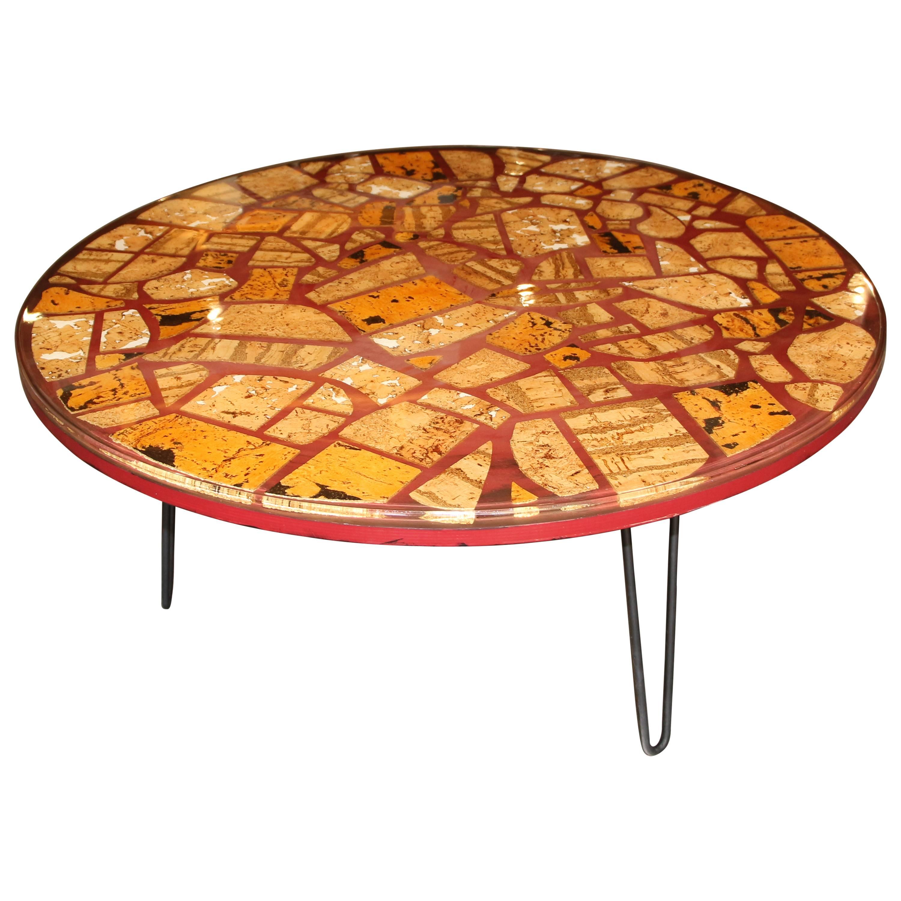 Resin Epoxy Table with Pretty Cork Pieces on Hairpin Legs