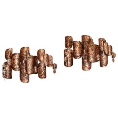 Pair of Copper Patinated Brutalist Metal Wall Sculptures