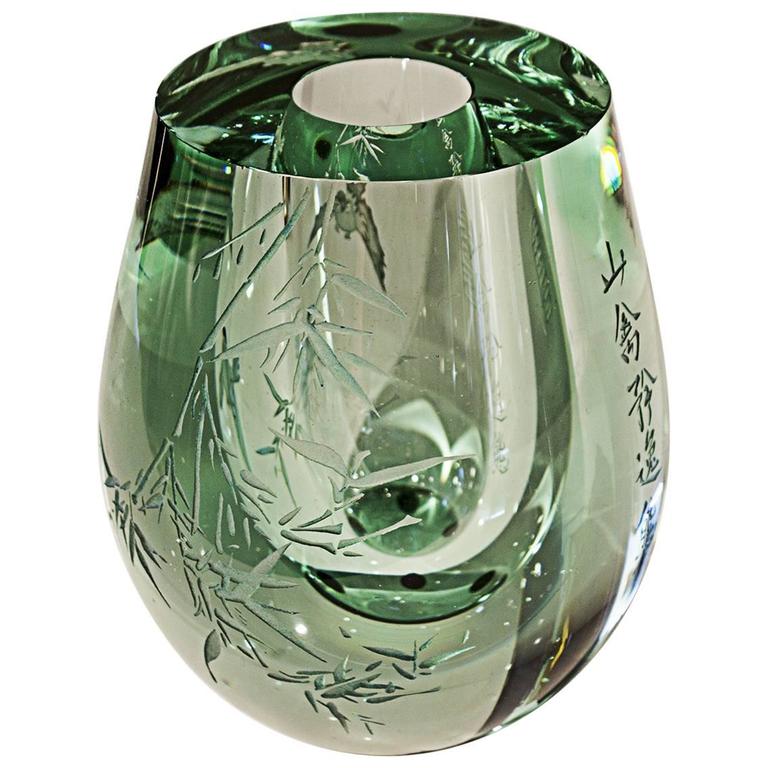 Exquisite Chinese Etched Art Glass Bud Vase at 1stDibs