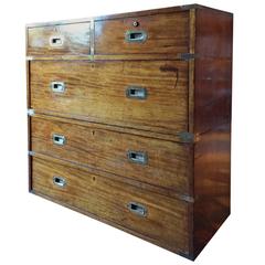 Antique Campaign Chest of Drawers Dresser, Victorian, 19th Century