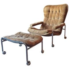 Bruno Mathsson Lounge Chair and Matching Footstool, circa 1970s, Swedish
