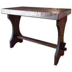 Vintage Liberty Style Copper Topped Tavern Table in Solid Elm, Arts & Crafts