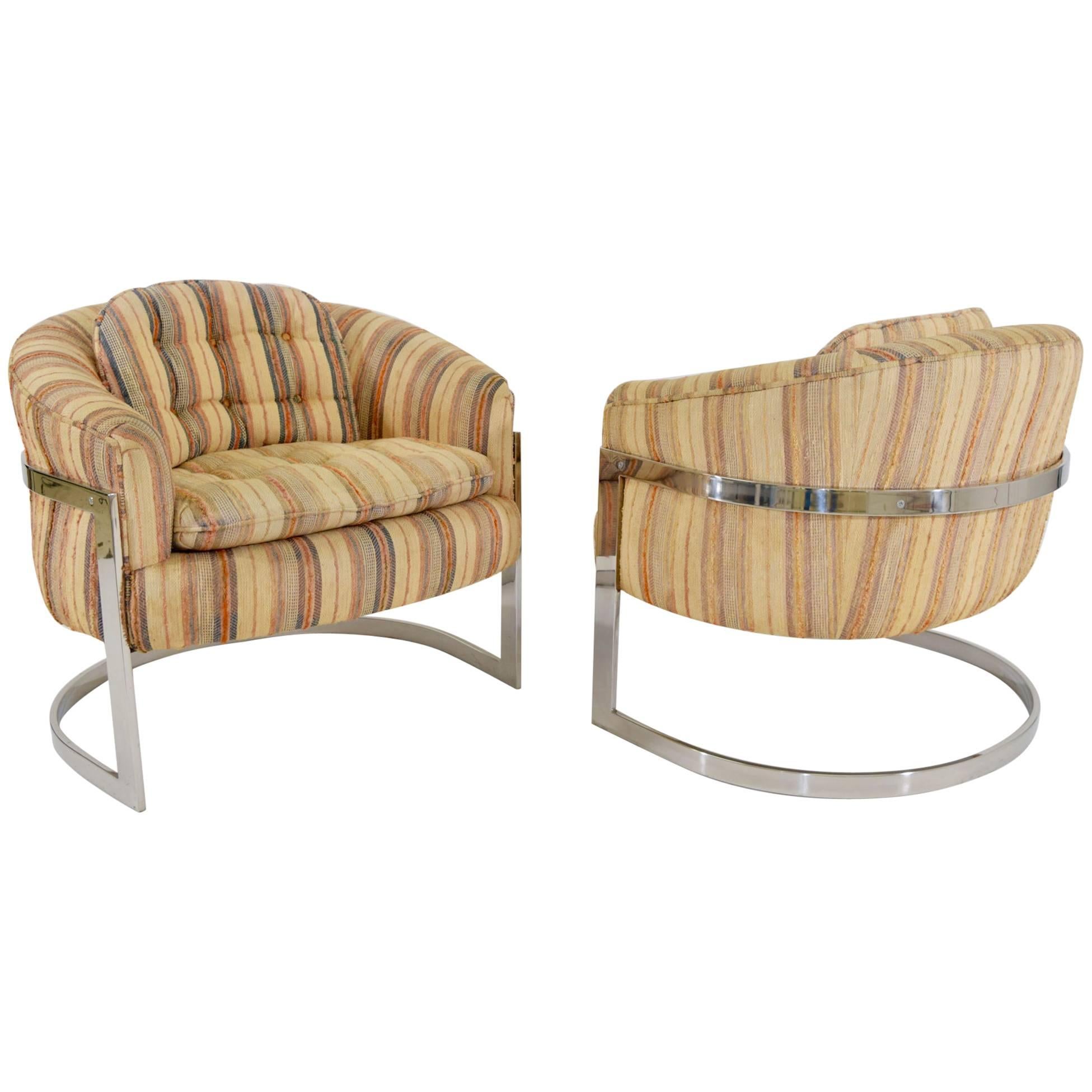 Pair of Milo Baughman Barrel Back Lounge Chairs