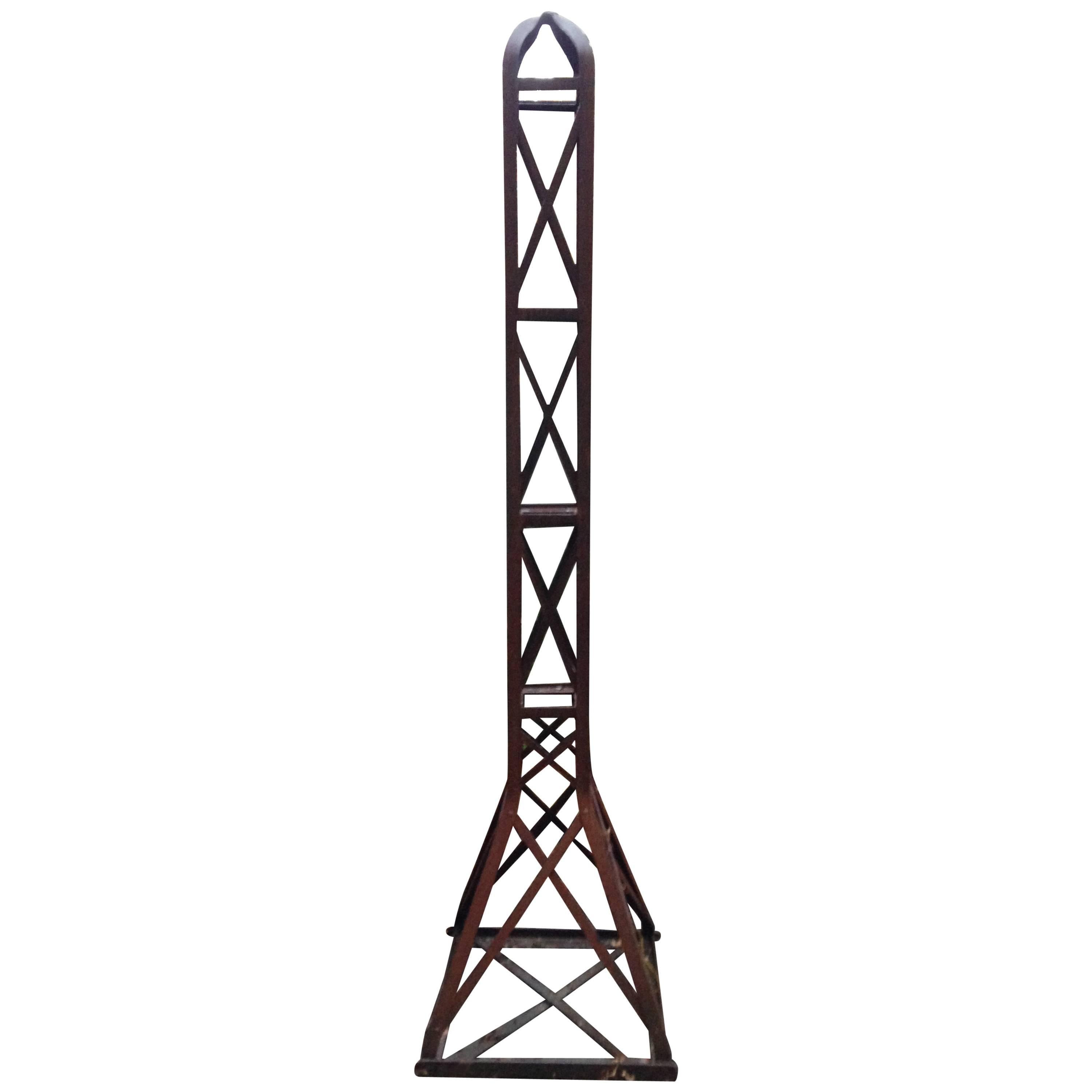 Stunning, Rare French early modernist wrought iron freestanding sculpture / obelisk in a Modern Industrial style reflecting the late 19th century and early 20th century fascination with the Eiffel Tower. A sober work in iron that references early