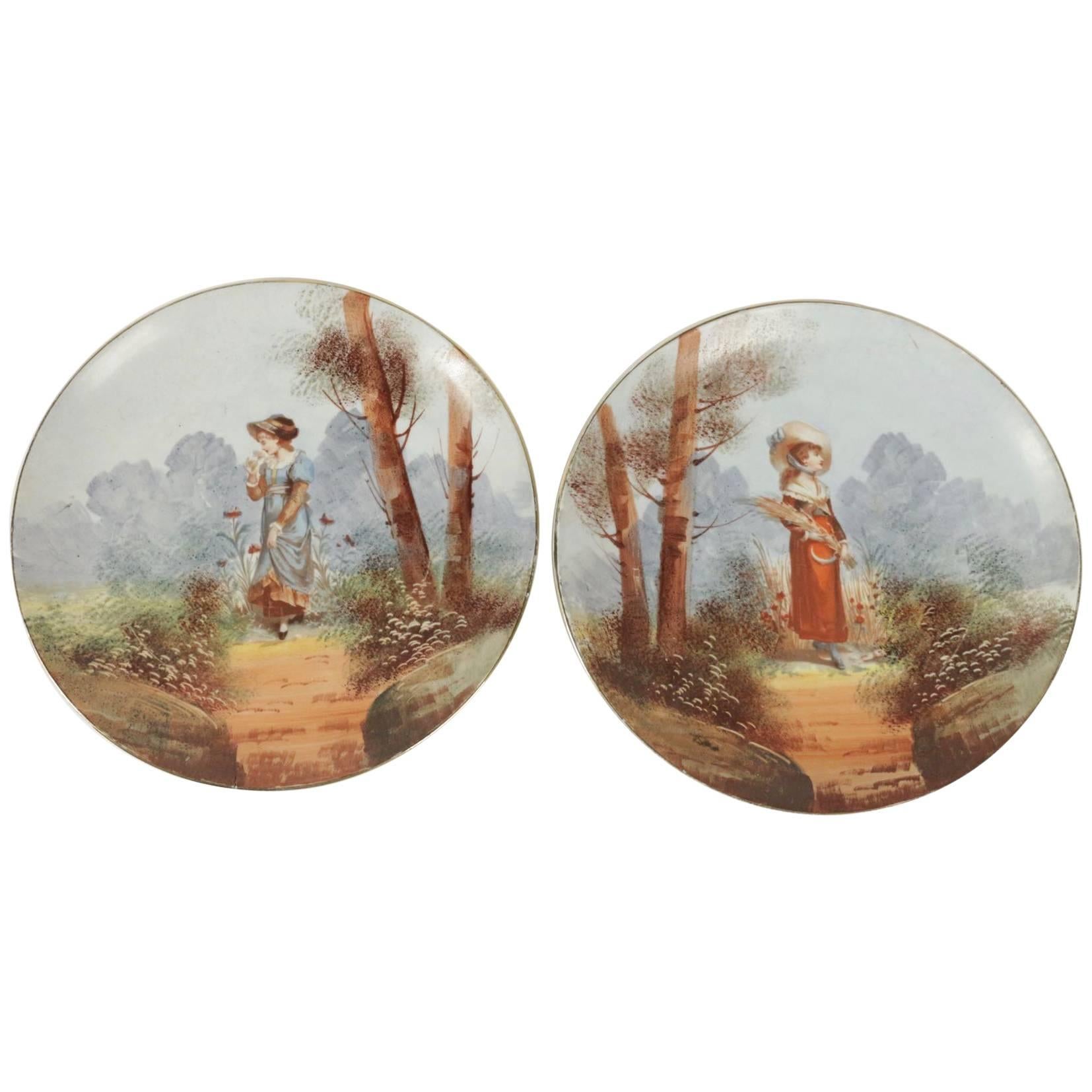 Pair of French Porcelain Hand-Painted Plates from the 19th Century