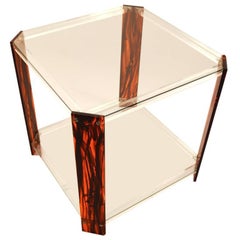 Vintage Faux Tortoise Shell, Lucite and Glass Table