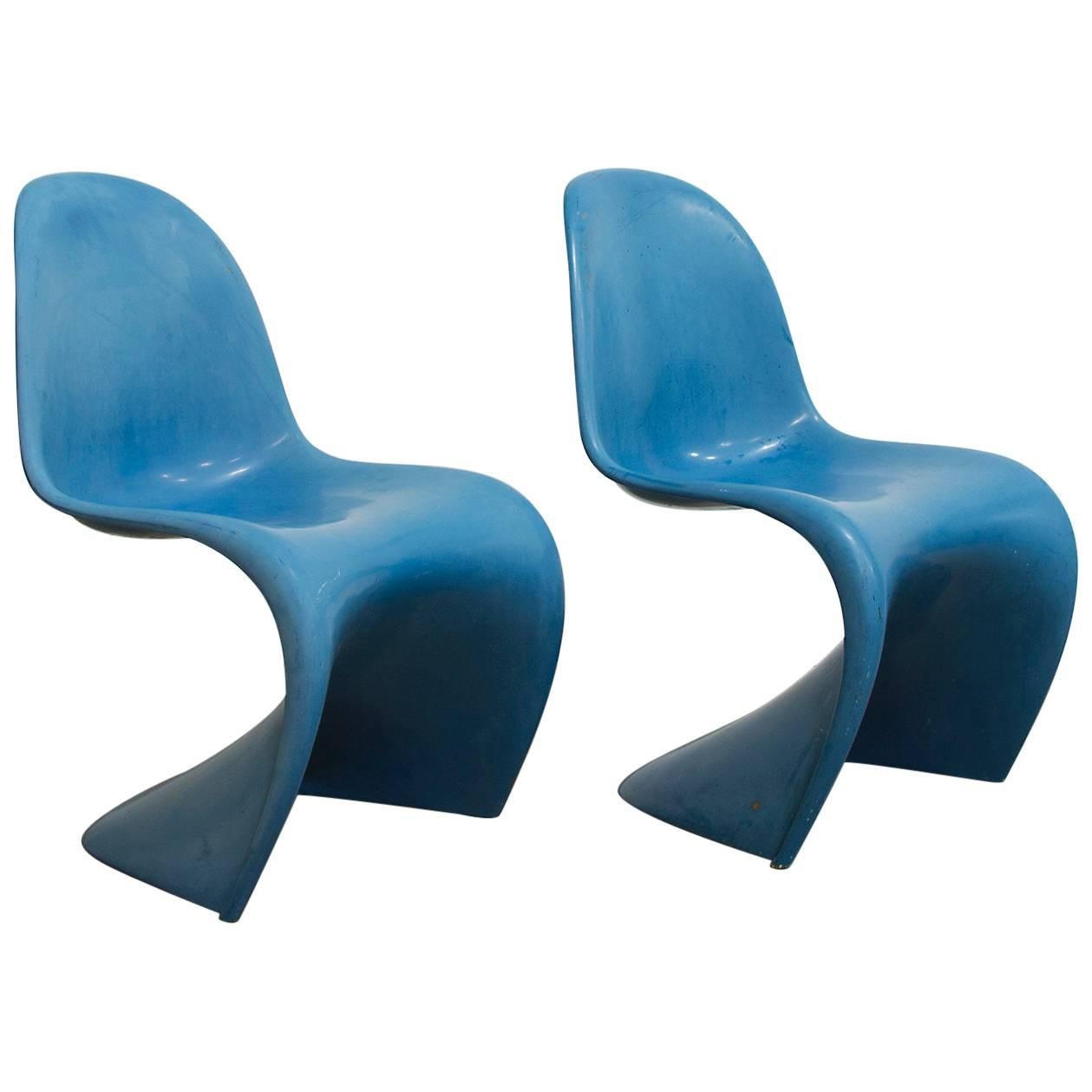 1965, Verner Panton, Two Stacking Chair 1st Herman Miller Edition, in Blue For Sale