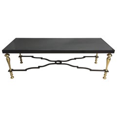 Sleek Brass, Wrought Iron and Mirrored Coffee Table