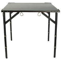 Jacques Adnet 1950s Black Leather Folding Game Table
