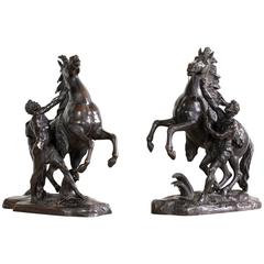 Antique Pair of Bronze Marly Horses