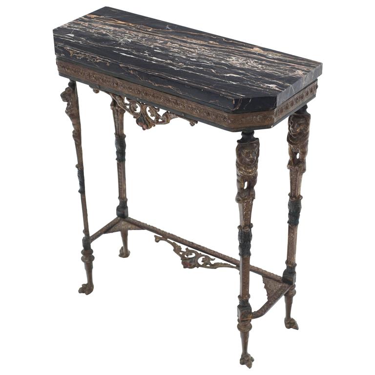 Antique Italian Black Marble Console Table with Lion Figures on Metal Base  at 1stDibs