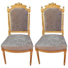 Pair of Louis XVI Style Gilded Side Chairs 4
