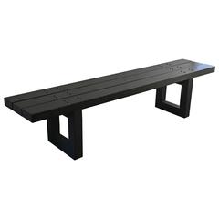 Avantgarden Slatted Wood and Blackened Steel Bench 9