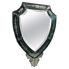 Striking Venetian Shield Design Etched Wall Mirror