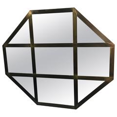 Beautiful Italian Brass Octagonal-Shaped Wall Mirror with Unusual Design