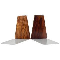 Pair of Danish Modern Rosewood and Metal Book Ends, Denmark, 1960s 2