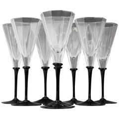 Set of Eight Art Deco Style Cartier Crystal Champagne Flutes