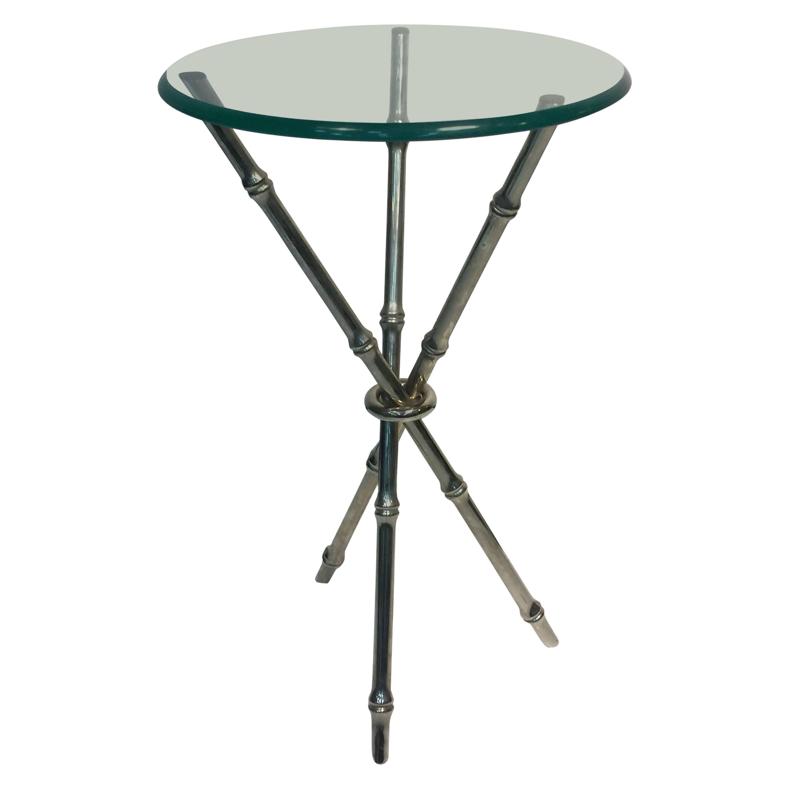 Beautiful Faux Bamboo Chrome Side Table or Accent Table For Sale