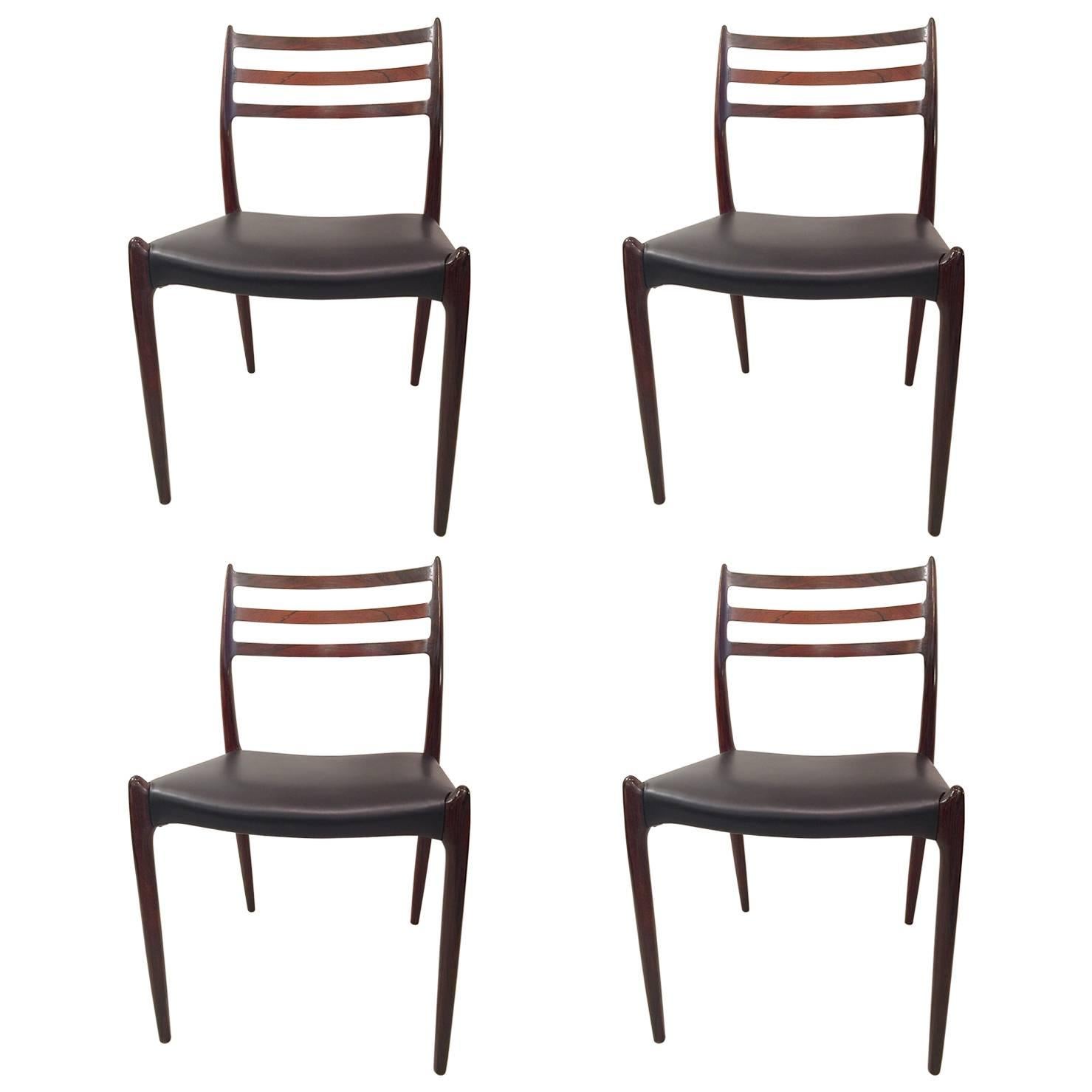 Set of Four Rio Rosewood Patinated Leather N.O.Moller Chairs