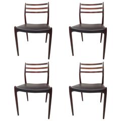 Set of Four Rio Rosewood Patinated Leather N.O.Moller Chairs