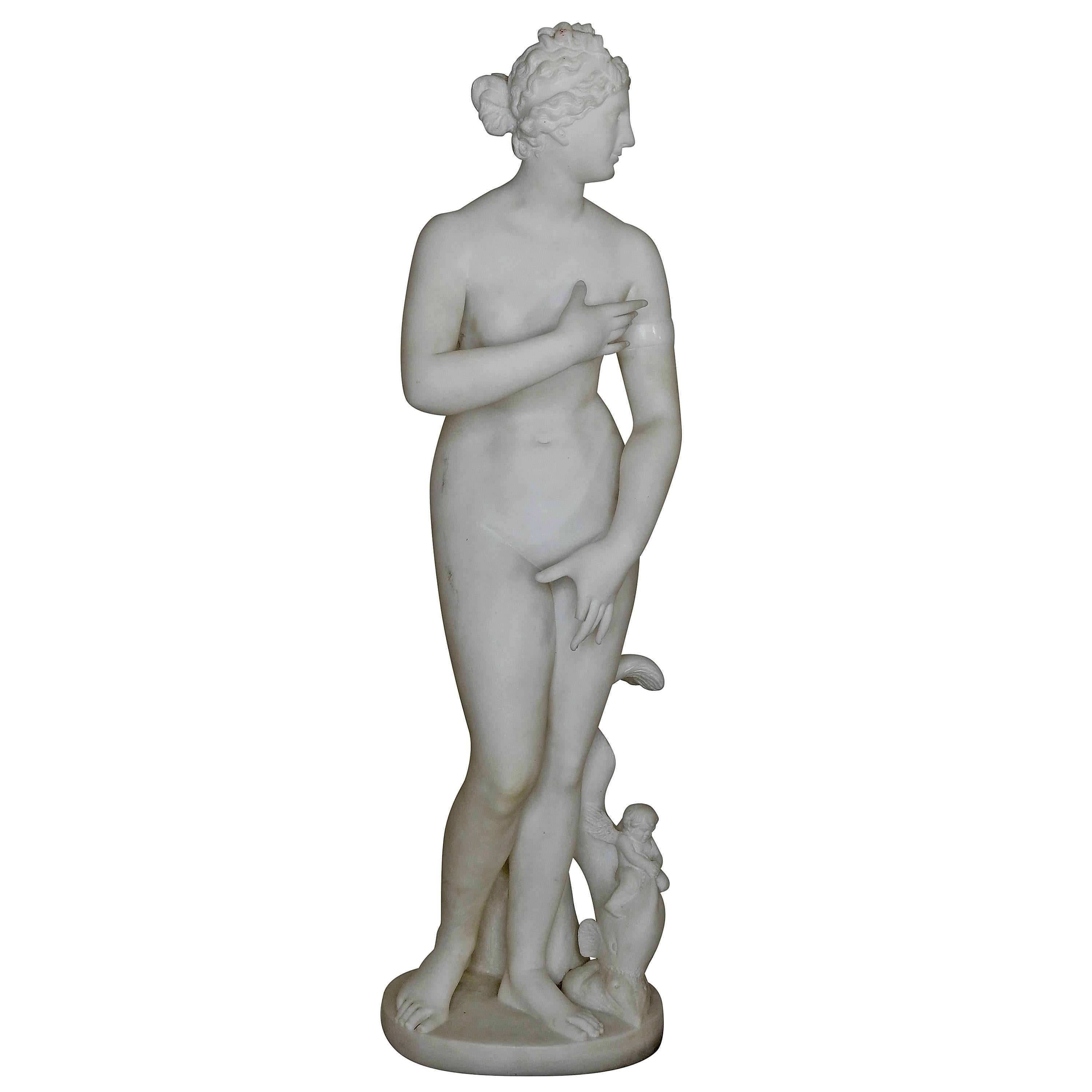 French Art Nouveau Nude Lady Marble Statue