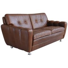 Danish 1970s Skippers of Mobler Three-Seater Brown Leather Sofa