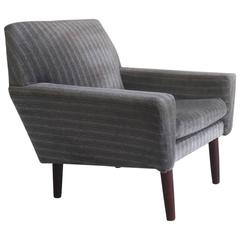 Danish 1970s Mid-Century Striped Fabric Occasional Armchair with Teak Legs