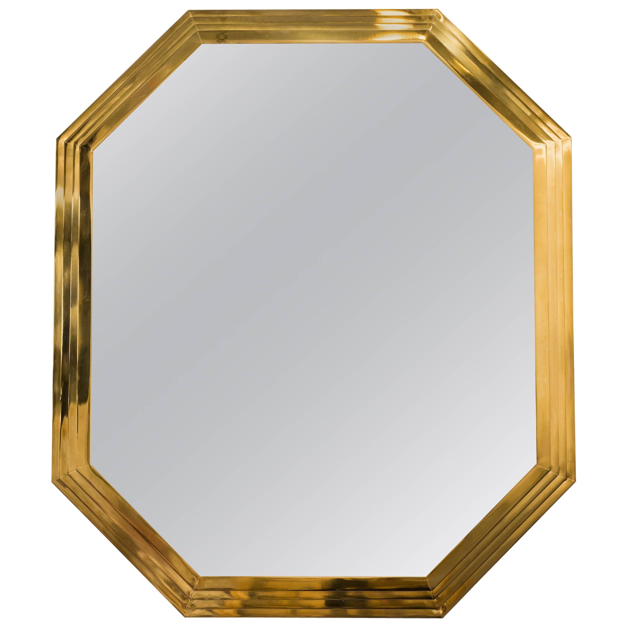 1970s Solid Brass Octogonal Mirror