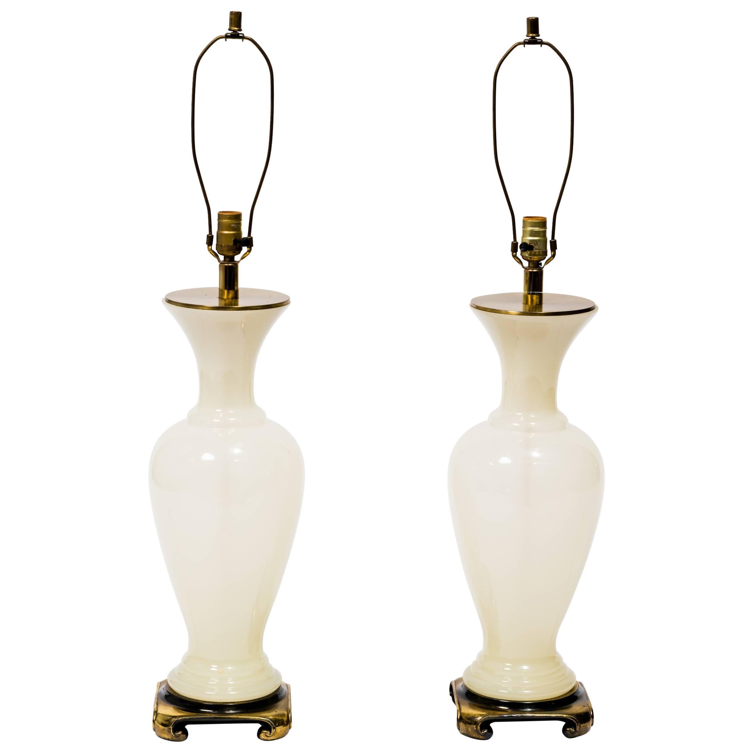 Pair of 1960s Opaline Glass Lamps