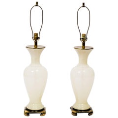 Pair of 1960s Opaline Glass Lamps