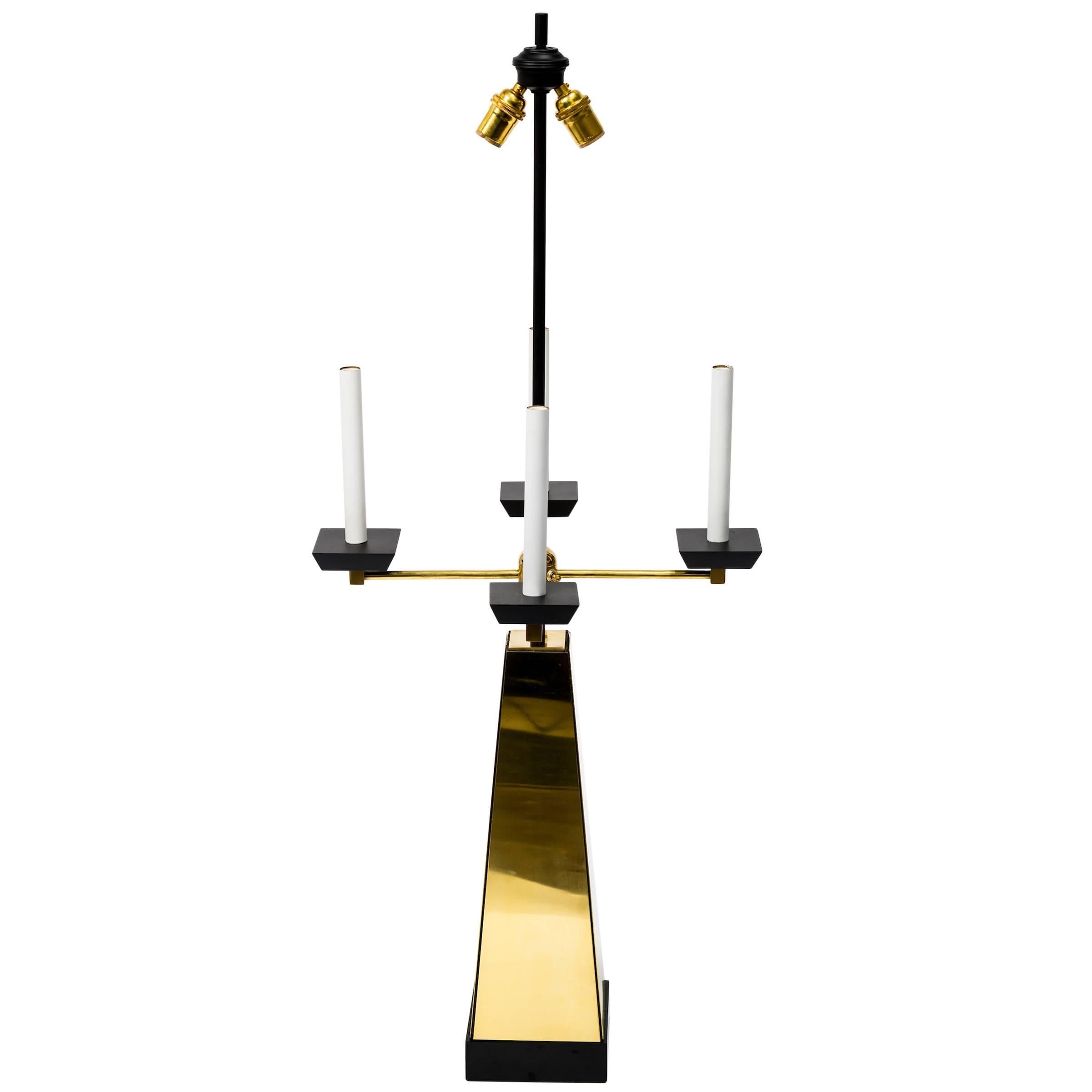 Restored 1950s Brass Obelisk Lamp For Sale