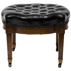 1950s Leather Tufted Ottoman on Casters