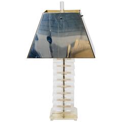 1970s Stacked Lucite Table Lamp with Chrome Shade 9