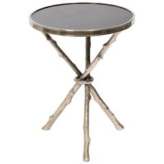 Faux Bamboo Chrome and Granite Tripod Table